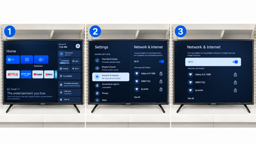 تنظیمات Network در تلویزیون Sony برای اتصال WiFi